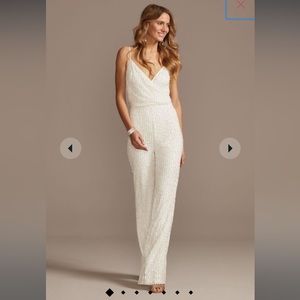 David’s Bridal Sequin Spaghetti Strap Blouson Jumpsuit